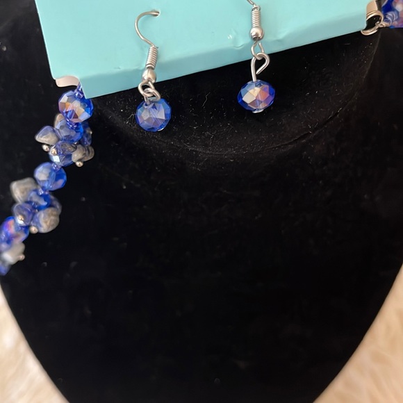 Sparkly Blue glass Beaded with  Lapis crystal mix with earrings - Picture 4 of 6